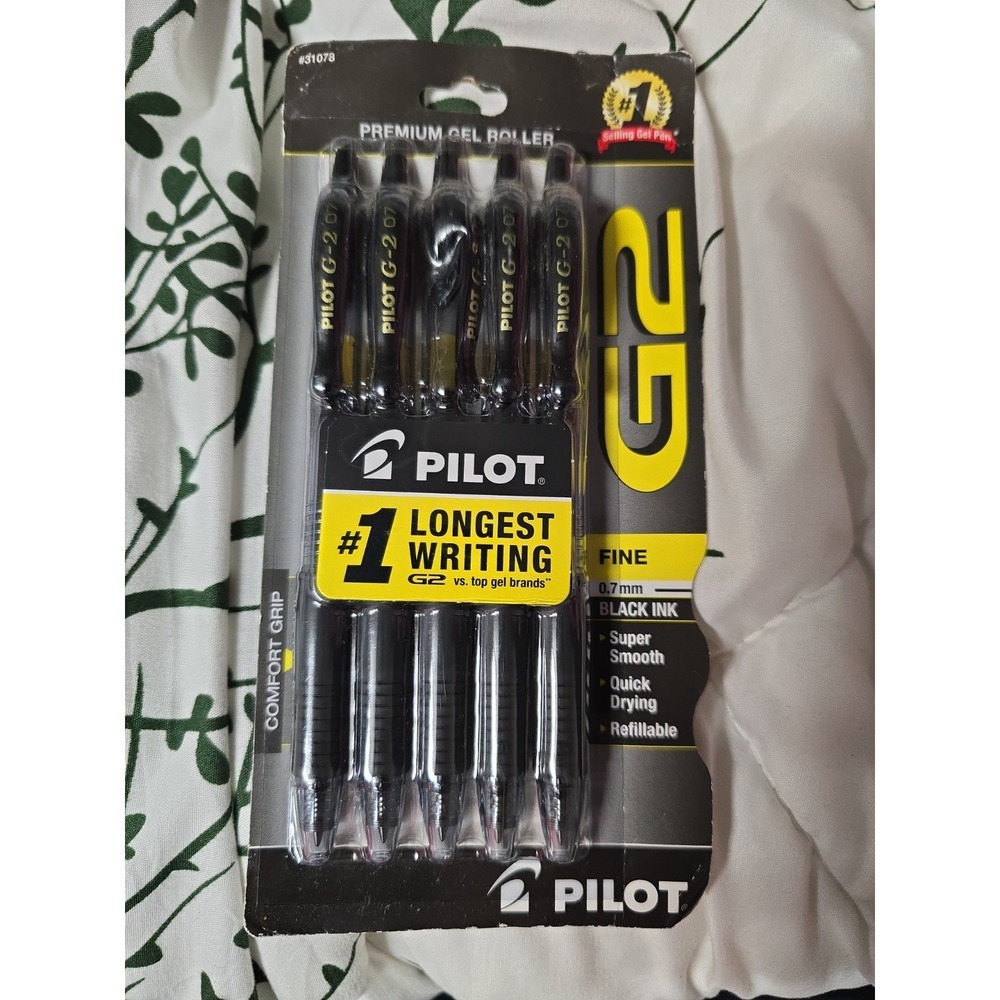 Pilot G2 0.7mm Premium Gel Roller Fine Black Ink Refillable New 5ct Comfort Grip